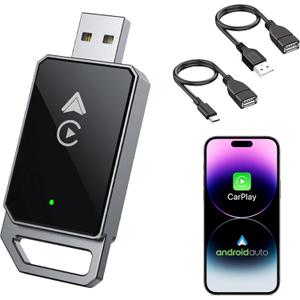 2-in-1 Wireless CarPlay Android Auto Adapter for iPhone & Android, Converts Wired to Wireless, No Latency, Stable, 2025 Model Compatible with iOS10+/Android11+, 2015+ Cars, Wi-Fi 6, BT 5.3, USB/Type-C