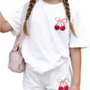 RoseSeek Girl's 2 Piece Summer Outfits Short Sleeve Camo T Shirt and Mini Shorts Clothing Set Tracksuit (White)