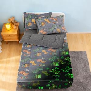 Holawakaka Kids Zipper Bedding Glow in The Dark Comforter Set, Boys Girls Twin Size Dinosaur Print Zippered Bed Sets,Toddler-boy Child Dorm Zip Bedding