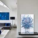 Nachic Wall Navy Blue Flower Canvas Wall Art Large Abstract Bouquet in Vase Artwork Prints for Teen Girl Bedroom Floral Pictures Bathroom Decor 16" x 24"