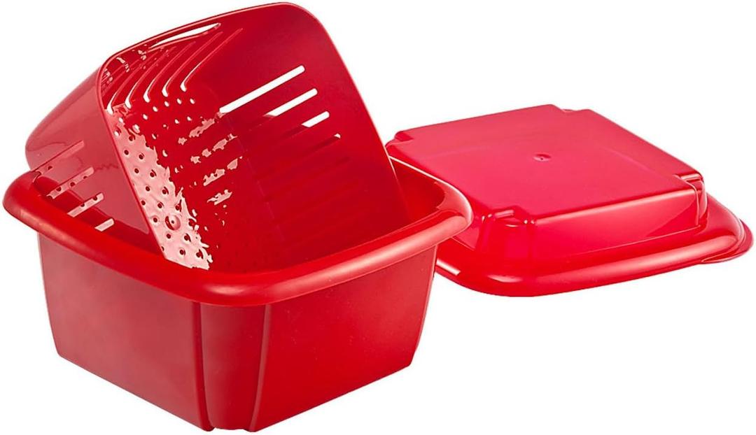 Hutzler 3-in-1 Berry Keeper Colander and Container, Keeps Berries Fresh Longer 2 pints, Red