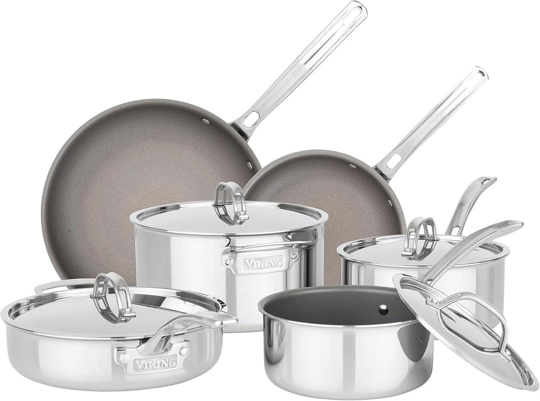 Viking PureGlide Pro 3-Ply Nonstick Cookware Set, Made without PFAS, 10-Piece Induction Pots and Pans Set, Metal Utensil Safe Titanium Nonstick Surface, Oven Safe to 600F. (Incomplete, 8 Items Included)
