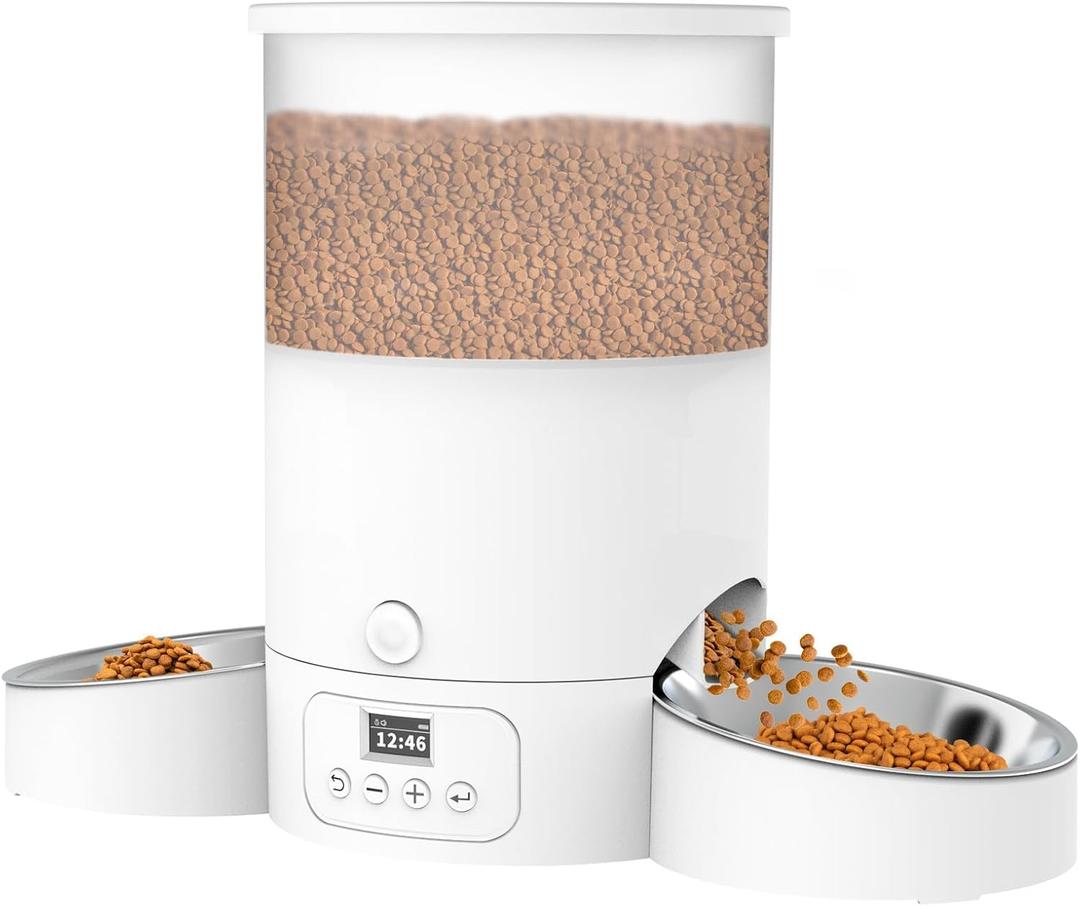 Automatic Pet Feeder for 2 Cats, Food Dispenser (3L, White)