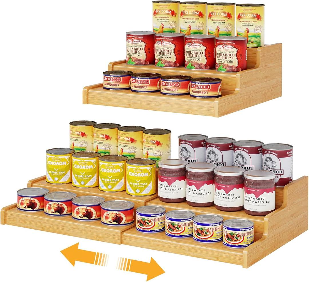 Expandable Bamboo Can Rack Organizer for Pantry
