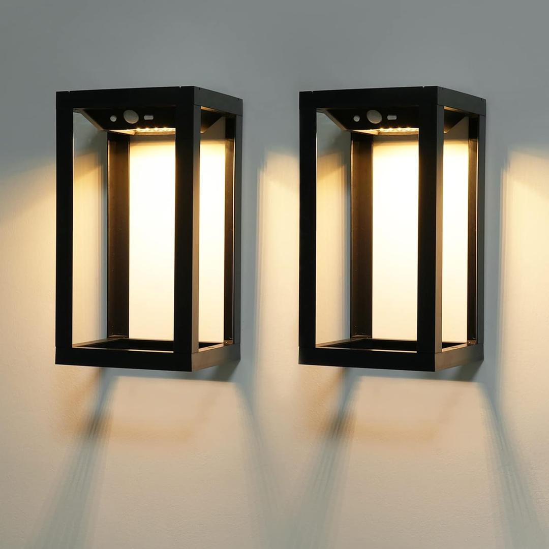 APONUO Solar Wall Lights Outdoor, Motion Sensor Dusk to Dawn Solar Porch Lights Waterproof Outdoor Wall Lantern Anti-Rust Lights for House,Garage, Front, Porch (2 Packs)
