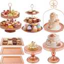 Lallisa 8 Pcs Cake Stands Set Metal Dessert Table Display Tiered Cupcake Holder Candy Donut Fruit Plate Cake Serving Tray with Handle Treats Serving Tower for Wedding Birthday Party(Rose Gold)
