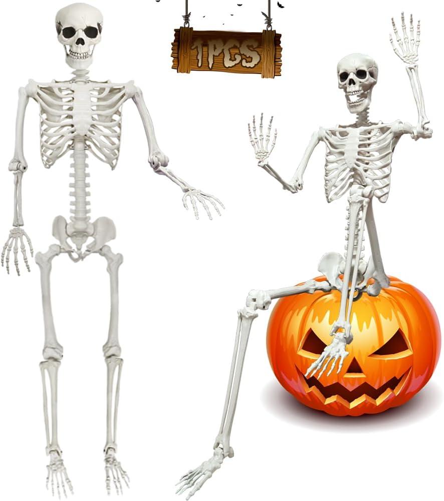 UMEELR 5.9FT Poseable Life Size Skeleton, Plastic Full Size Human Skeleton with Movable Joints for Halloween Garden Party Decoration
