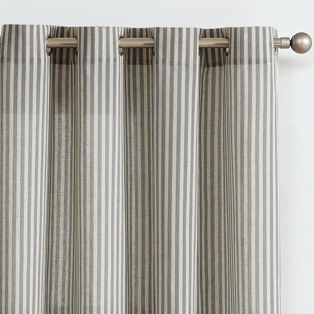 COLLACT Blue and White Striped Curtains 96 Inches Long for Living Room Chalk Striped Pattern Farmhouse Curtains Light Filtering Drapes Rod Pocket Window Curtains, W52 x L96, 2 Panels 