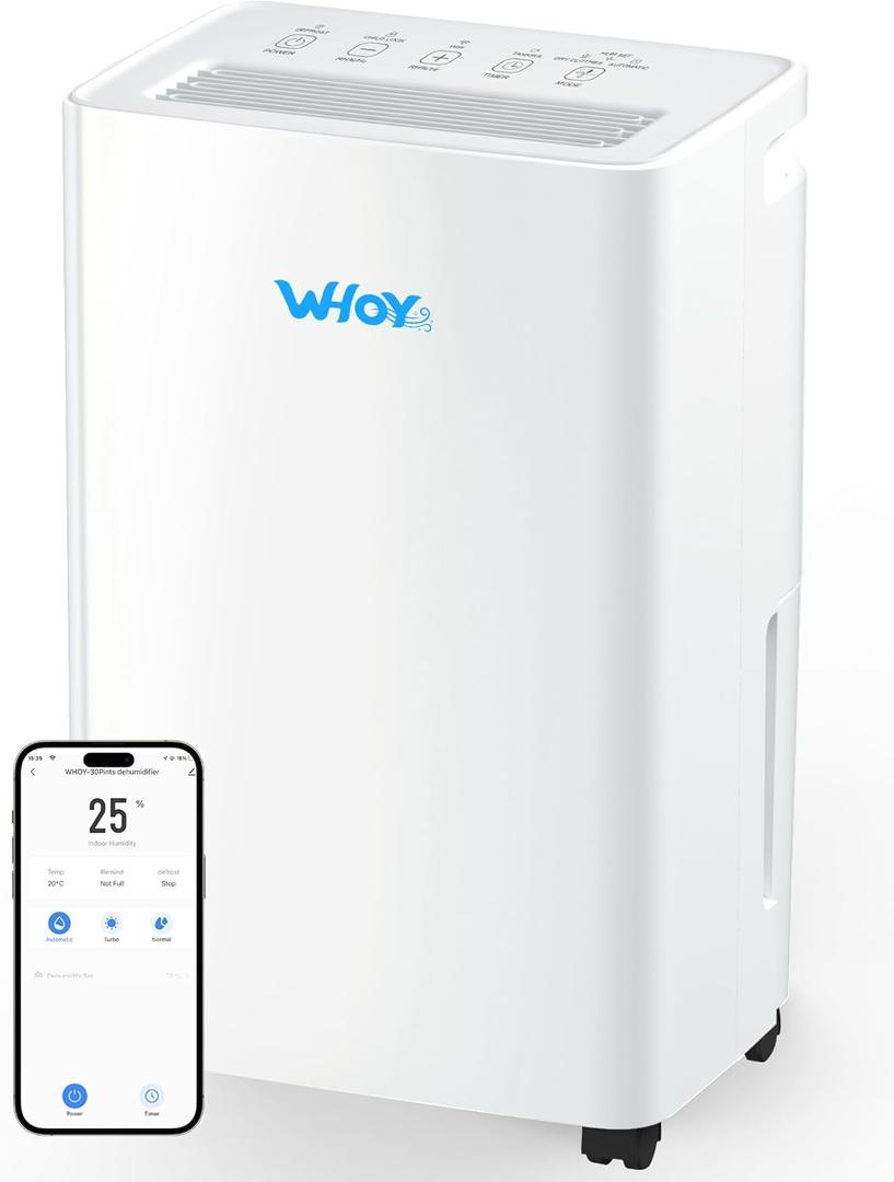 Dehumidifier for Home, 2500-3000 Sq Ft, 60 Pints Max. Smart Compressor, Smart App-Controlled Humidity, With Drain Hose, Child Lock, Idea for Bedrooms, Laundry, Basements (White)