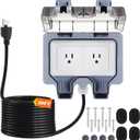 Kanayu Outdoor Outlet Box with 30ft Extension Cord, Dual 15 AMP 5-15 Receptacles Weatherproof Waterproof IP66 Outdoor Exterior Socket with Cover, 14 AWG/3C SJTW Cord