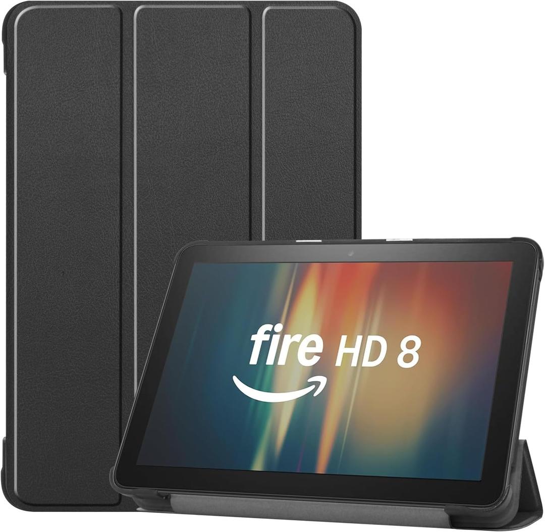 Amazon Fire HD 8 Tablet Case,Tablet Case Fits Amazon Kindle Fire HD 8 & 8 Plus Tablet (812th/10th Generation, 2024/2022/2020 Release) Trifold Stand Cover with Backshell with Auto Wake/Sleep. (Black)