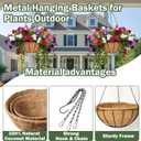 4 Pack 16 Inch Hanging Baskets for Plants Outdoor Metal Hanging Planter Basket with Coco Coir Liner Hanging Flower Baskets Hanging Flower Pots Holder for Garden, Patio(Watermelon)
