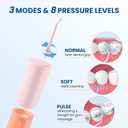 Cordless Water Flosser for Teeth Clean, Portable Electric Water Dental Flosser for Travel, 3 Modes 8 Intensities, IPX7 Waterproof Water Dental Picks for Gums Braces with 4 Tips (Pink)