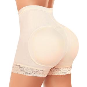 Padded Underwear for Women Butt Lifter Panties Booty Pads Butt Enhancer Lace Boyshorts Shapewear (Medium, #2 Beige-high Waisted)