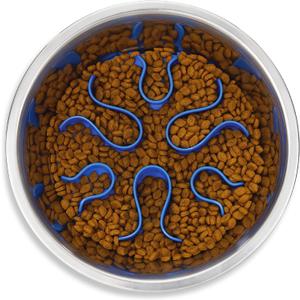 Outward Hound Fun Feeder Stainless-Steel Slo Bowl for Dogs Medium 2Cup Capacity, Slow Feeding, Removable Puzzle Maze, Non-Slip, Fits Raised Feeding Platforms