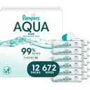 Pampers Baby Wipes Aqua Pure, 99% water-based wipes, Hypoallergenic and Unscented Baby Wipes, 672 Wipes Total (12 Flip-Top Packs)