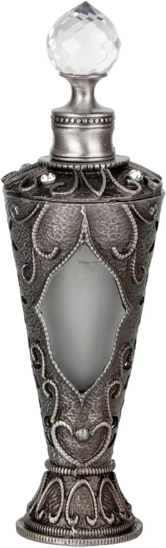 25ml Antique Silver Vintage Glass Perfume Bottle with Sunflower Pattern - Refillable Empty Decorative Bottle for Essential Oils Frafance - Hand-Painted Enameled Gift for Girl Women