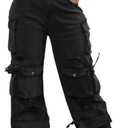 Ryehack Womens Baggy Jeans Y2k Cargo Jeans Casual High Waist Baggy Denim Cargo Pants with Pockets Streetwear (XX-Large, Black)