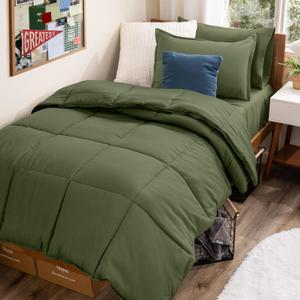 Bare Home Bed-in-A-Bag 5 Piece Comforter & Sheet Set - Twin XL - Goose Down Alternative - Ultra-Soft 1800 Premium Bedding Set (Twin XL, Cypress/Cypress)