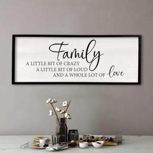 Family A Little Bit Of Crazy Sign Wall Decor 40"15" Rustic Farmhouse Living Room Large Soild Wood Framed Hallway Hanging Sign Aesthetic Inspirational Quotes Entryway Home Wall Art (Black)