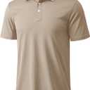 MAGCOMSEN Men's Polo Shirts 3 Buttons Casual Work T Shirts Quick Dry Short Sleeve Golf Shirt Pique Jersey Outdoor Performance, Khaki XL
