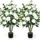 Artificial Camellia Tree 2 Pack 42" with 32 Blooming Flowers in Pot White