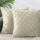 2 Pcs Soft Velvet Decorative Pillow Covers Solid Geometric Textured Cushion Covers for Bed, Sofa, Chair, Couch and Home Decor 17 x 17 Inch Beige