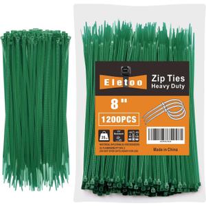 8 Inch garden green Zip Ties (1200 Pack), 35 LBS Tensile Strength, Self-Locking Nylon PA66 UV Resistant Cable Ties for Indoor and Outdoor Use