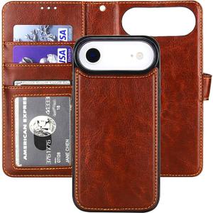 Bocasal Detachable Wallet Case for iPhone 17 Air RFID Blocking Card Slots Holder Premium PU Leather Magnetic Kickstand Shockproof Wrist Strap Removable Flip Protective Cover 5G 6.5 inch (Brown)