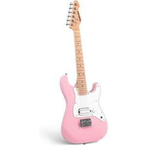 SONICAKE 30" Kids Electric Guitar for Beginner, Junior Size Solid Wood Body with Humbucker Pickup, One Piece Premium Wood Neck & Fingerboard, Rounded Fret Ends, QGT-50 (Shell Pink)