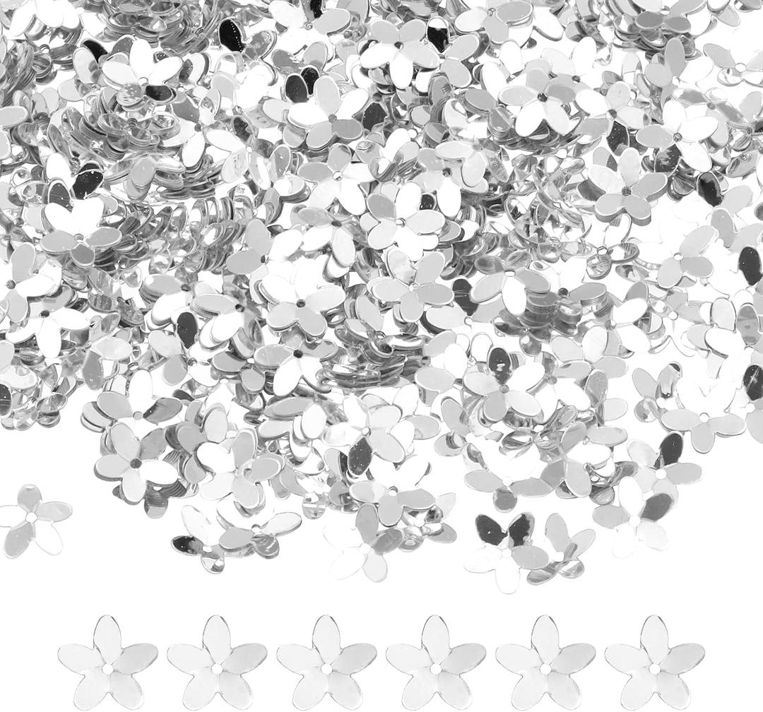 MECCANIXITY 50g Glitter Flower Loose Sequins, 10mm Silver Tone