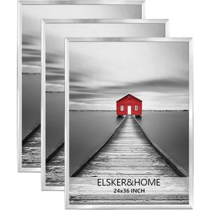 ELSKER&HOME 24x36 Poster Frame 3 Pack, Sliver Picture Frame for Horizontal or Vertical Wall Mounting,Sturdyand Scratch-proof