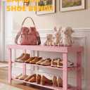 SMIBUY Bamboo Shoe Rack Bench, 3-Tier Shoe Organizer Storage Shelf for Entryway Hallway Bathroom Living Room (Pink)