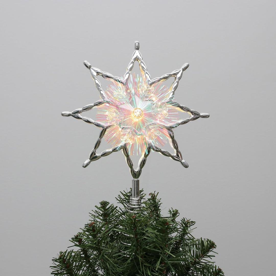 Philips 11.25" Silver Star Treetopper with Iridescent Tinsel - 3 Light Functions with Control Box and Coil - 10 Bicolor Microdot LEDs - 72" Lead-in