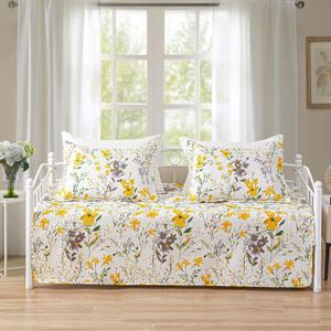 Hailea Twin Daybed Cover Floral Daybed Bedding 3 Piece Reversible Day Bed Cover Double Sided Quilting Bedding Flower Cover Set All Season for Twin Bed with 2 Standard Shams,39"x75" (Banana Yellow)