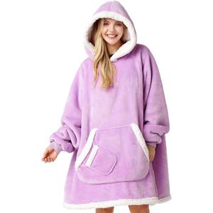 Giggling Getup Wearable Blanket Hoodie for Women Men Gifts for Women Mom Wife Sherpa Fleece Hooded Blanket Sweatshirt Warm Cozy Sherpa Wearable Throw with Pocket & Sleeves for Adult Standard Violet 
