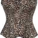 SHYMMUO Women Black Corset Top Elegant Strapless Bustier Tops Lace Up Sexy Office Lady Cosplay Costume Secretary Outfit (XX-Large, Leopard Print)