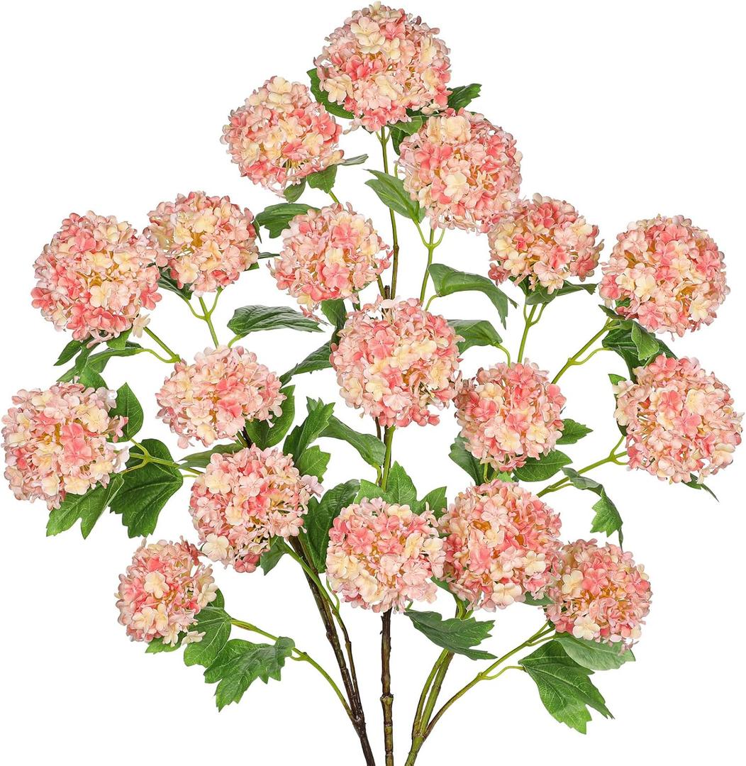 Pink Hydrangea Artificial Flowers 37.4Tall Faux Hydrangea Flowers Spray with 6 Flower Heads, Silk Hydrangeas Flower with Stems 3Pcs, Fake Hydrangeas for Indoor Outdoor Wedding Table Centerpiece Decor