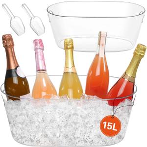 2 PCS Ice Buckets for Parties, 15L Large Ice Bucket, 4 Gallon Champagne Bucket with Scoops, Beverage Tub Mimosa Bar Supplies for Champagne, Beer, Cocktail