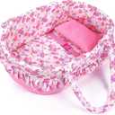 BABESIDE 2 Pcs Reborn Baby Doll Accessories, Pink Floral Baby Doll Bassinet with Pillow and Built-in Carrier, Foldable Doll Bed with Handle for 17-22 Inch Lifelike Dolls (Dolls Not Included)