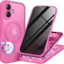 BERFY for iPhone 16 Case, Compatible with MagSafe, Built-in Privacy Screen Protector and Camera Protection, Anti-Spy Full Body Shockproof Matte Phone Case for 16 6.1", Peony