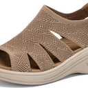 Womens Wedge Sandals Platform Walking Sandals Open Toe Ankle Elastic Strap Casual Comfortable Summer Dressy (6, Mocha)