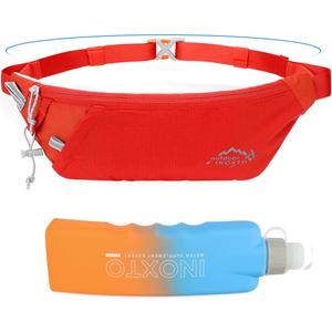INOXTO Slim Running Belt Fanny Pack for Women and Men Sports Waist Bag Pack with 300ml Water Bottle for Running Walking Cycling Hiking Reflective Running Pouch Belt for All Phones , Orange 