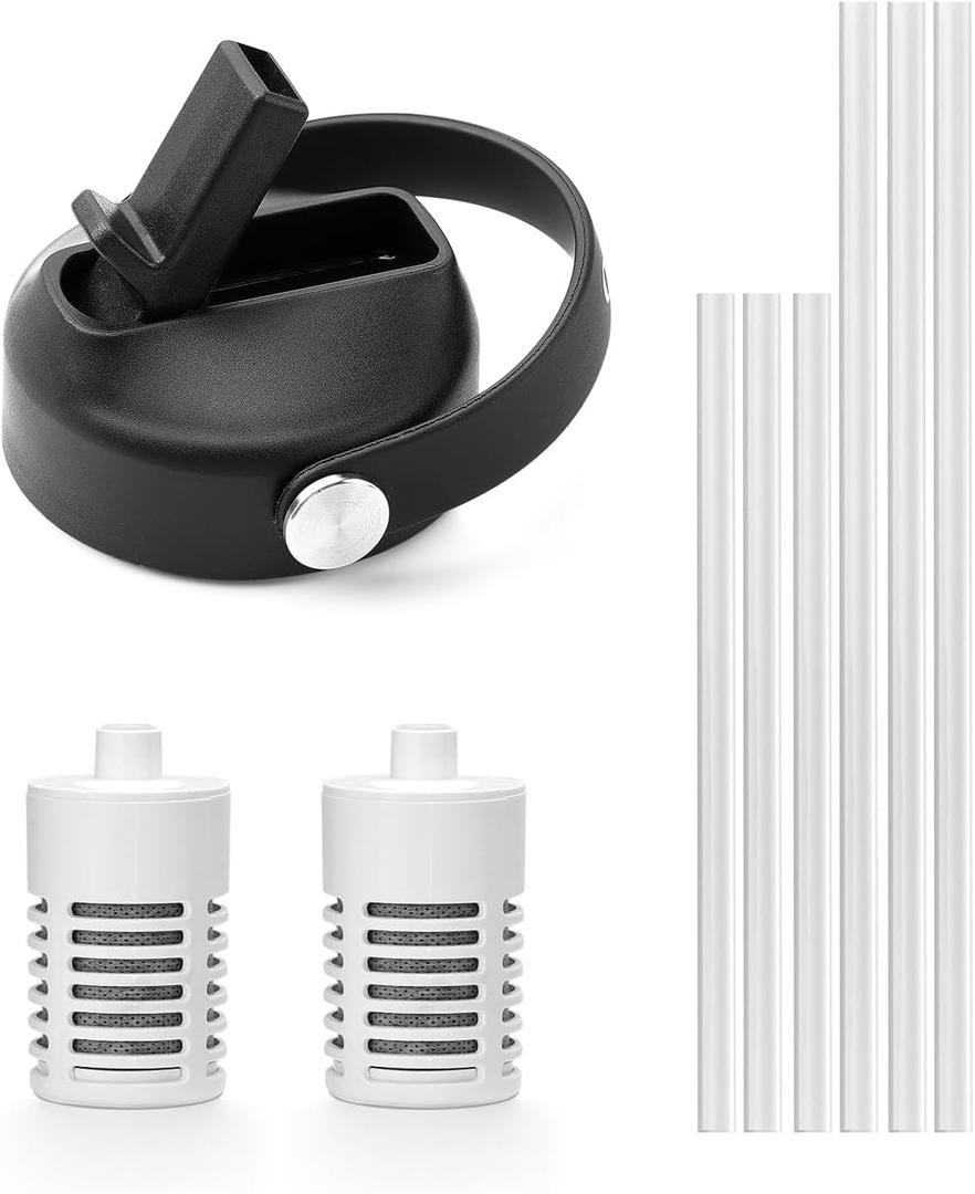 BUZIO Water Bottle Filter Replacement with Straw Lid and Straws (1 Count (Pack of 3))
