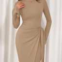 PRETTYGARDEN Women 2025 Mini Bodycon Dresses Long Sleeve Ruched Fitted Short Night Out Trendy Party Club Outfits Fall Clothes (Beige, M)