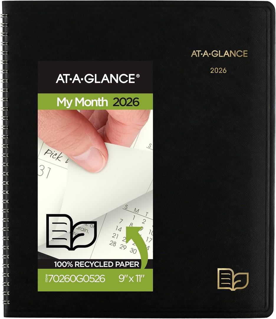 AT-A-GLANCE 2026 Planner, Monthly, 9" x 11", Large, Recycled, Black (70260G0526)
