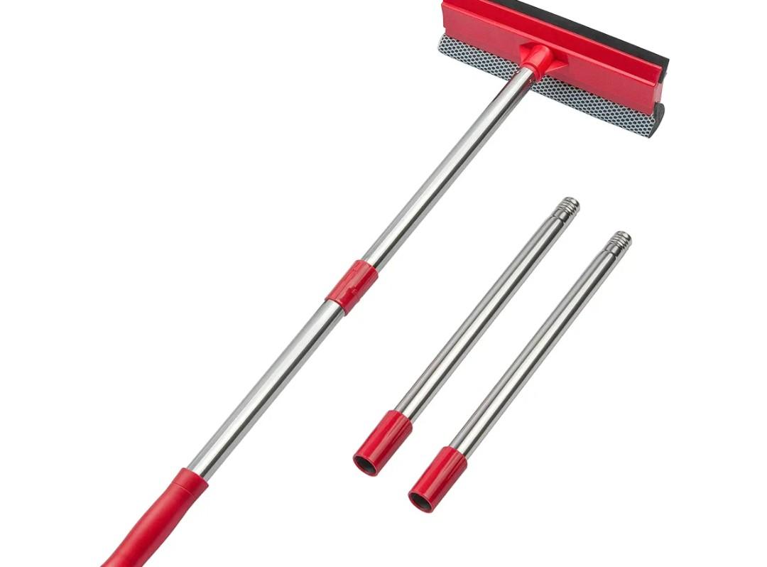 DSV Standard Window Squeegee, 2-in-1 Window Cleaner with 55" Extension Poles, Window Washing Kit, Glass Door Cleaner, Multi-Use Car Windshield Cleaning Tool with Long Handle for High Outdoor Windows