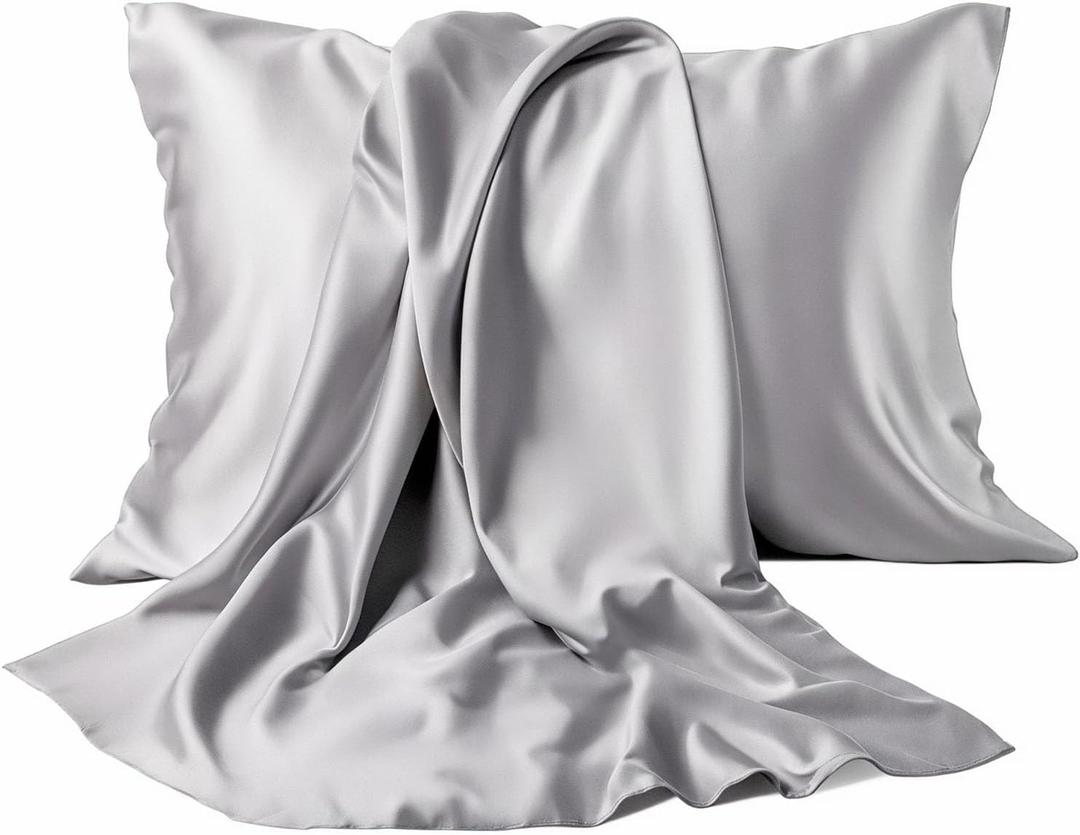 Satin Pillowcase, Softer Than Silk Pillow Cases 1 Pack, Satin Pillowcases with Zipper, Cooling Pillow Cases Standard Size, Gift for Women Men, Gray