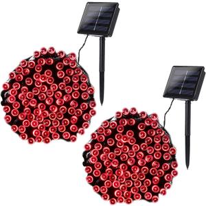 Joomer Red Solar Christmas Lights, 2 Pack Total 144FT 400 LED 8 Modes Waterproof Solar Christmas Lights Outdoor for Garden Yard Patio Christmas Decoration