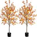 Daifunli 2 Pcs 5Ft Fall Tree Autumn Artificial Eucalyptus Trees Decor